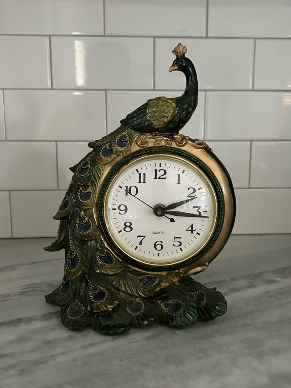 Peacock Accent Mantle Clock